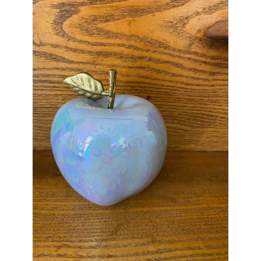 4.5" Ceramic Apple with Luster Glaze Gold-tone Stem with Leaf